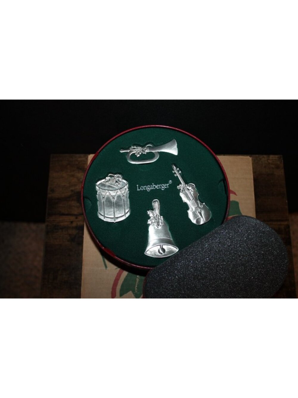 2003 Longaberger Sounds of the Season 4 Pewter Christmas Ornaments NEW in Box